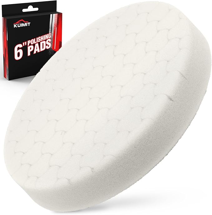 KUIMIT White Polish Pad, Buffing Polishing Pads, 1Pc 6.5 Inch Face for 6 Inch 150mm Backing Plate Compound Buffing Sponge Pads for Car Buffer Polisher Compounding, Polishing and Waxing