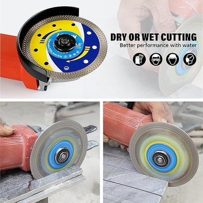 LOZLIN 3-Pack 4.5" Diamond Multi-Purpose Saw Blades - Heavy Duty Angle Grinder Discs for Cutting Marble/Quartz/Stone/Tile/Metal/Plastic (Blue Rippled, 3)