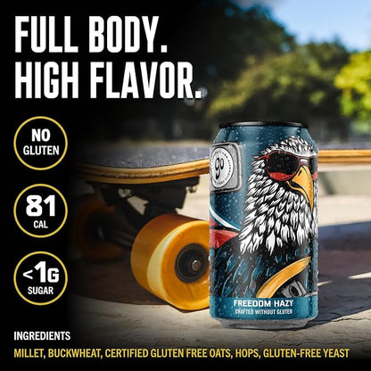 Go Brewing - Freedom West Coast Pale, Amber, and Hazy IPA Non-Alcoholic Craft Beer - Small Batch Brew with Classic Ingredients - Low-Calorie & Crafted Without Gluten - Bold, Balanced Taste (12 Oz, 12 Cans)