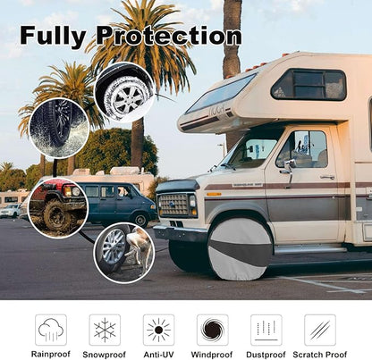 Explore Land Tire Covers 4 Pack - Tough Wheel Protector for Truck, SUV, Trailer, Camper, RV Universal Fits Tire Diameters 26-28.75 inches Black & Gray