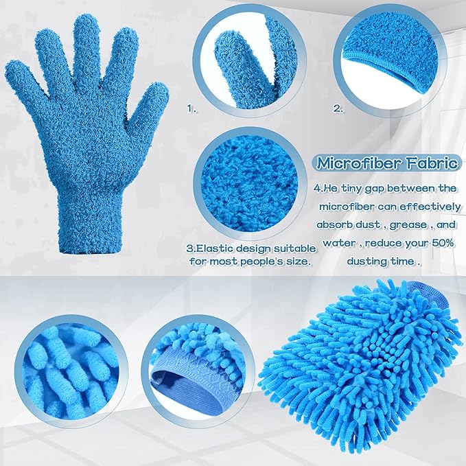 Potchen 6 Pcs Microfiber Dusting Mitt Gloves Microfiber Washable Dusting Gloves Car Wash Mitt for Leaf Cleaning Plant