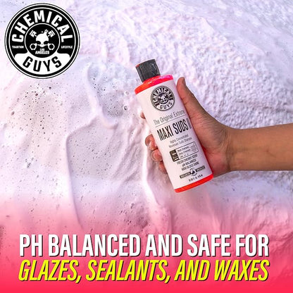 Chemical Guys Maxi Suds II Foaming Car Wash Soap – High Foam Car Wash Soap, Cherry Scent Shampoo and Gloss Booster for Foam Cannons, Guns or Buckets – Gentle, Safe for Trucks, SUVs, and RVs, 64 oz
