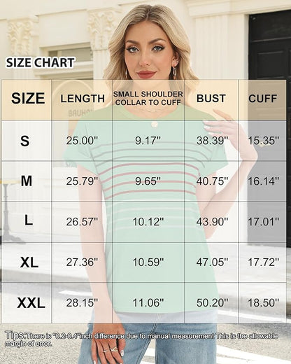 Womens Summer Tops Short Dolman Sleeve Crew Neck Striped Shirts Spring 2026 Fashion Beach Vacation Clothing