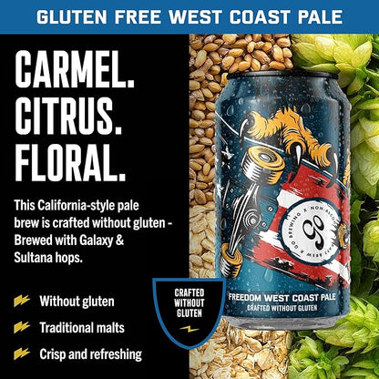 Go Brewing - Freedom West Coast Pale without Gluten - Non-Alcoholic Craft Beer - Small Batch, Low-Calorie Brew - Caramel, Citrus, & Floral Flavor Profile - Bold & Smooth Finish - Ideal for Any Occasion (12 Oz, 12 Cans)