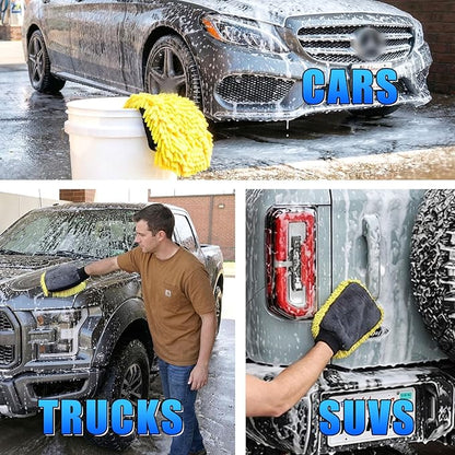 Premium Car Wash Drying Mitt, Car Wash Mitt Scratch Free, Car Sponge Wrapped in Soft, Machine Washable (2Pack) (Yellow)