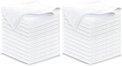 USANOOKS Microfiber Cleaning Cloth - White - 24Pcs (12.5x12.5 inch) High Performance - 1200 Washes, Ultra Absorbent Car Towel Traps Grime & Liquid for Streak-Free Mirror Shine - Car Washing Cloth