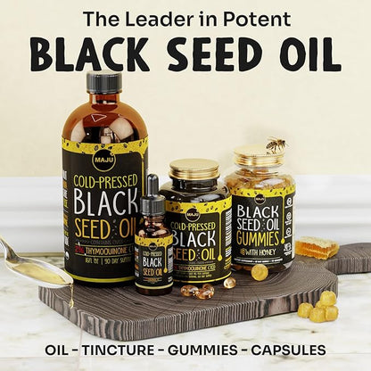 Maju Superfoods Black Seed Oil - 3 Times TQ, Cold-Pressed, Travel Size, 100% Turkish Black Cumin Seed Oil, Liquid Pure Blackseed, Glass Bottle, 2 Oz