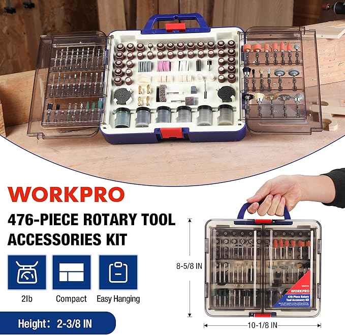 WORKPRO 476-Piece Rotary Tool Accessory Kit, Rotary Tool Bits for Easy Cutting, Grinding, Sanding, Polishing, Cleaning, Drilling, Carving and Engraving