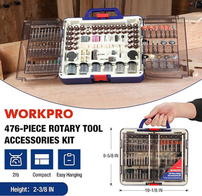 WORKPRO 476-Piece Rotary Tool Accessory Kit, Rotary Tool Bits for Easy Cutting, Grinding, Sanding, Polishing, Cleaning, Drilling, Carving and Engraving