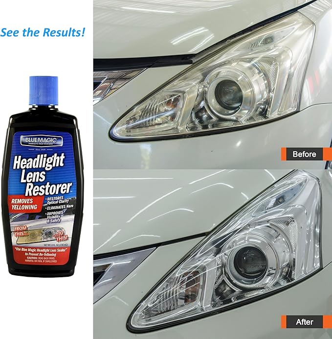 MPD Cobalt Charm Headlight Restorer – 8 oz | Removes Yellowing, Haze & Oxidation | Restores Lens Clarity & Brightness | Enhances Nighttime Visibility