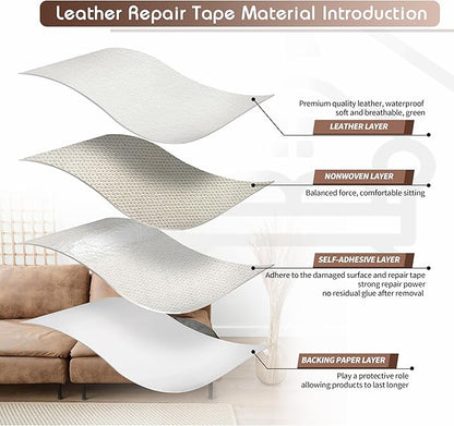 KING MOUNTAIN Leather Repair Patch,2 Packs 9 x 11 Inches self Adhesive Leather Repair Tape for Damaged Leather Furniture, Sofa Seating,Car Seats, Leather Goods（White）