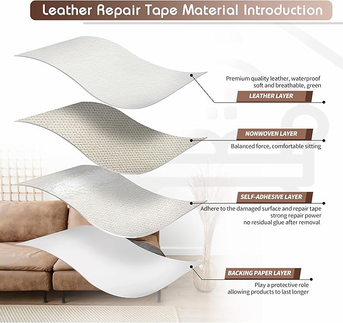 KING MOUNTAIN Leather Repair Patch,16 x 60 Inches self Adhesive Leather Repair Tape for Damaged Leather Furniture, Sofa Seating,Car Seats, Leather Goods（White）