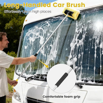 Car Wash Brush with Long Handle, 60'' Soft Bristle Cleaning Brush, Car Cleaning Brushes, Carwash Brushes for SUV, RV, Boat, Truck, House Siding, Sweep Snow, Yellow