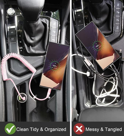 USB C to C Cable 3FT for Car, Coiled USB C Fast Charging Cable for iPhone 17/16/15, 2Pack Type C Cord for iPhone 15/Plus/Pro/Pro Max/Samsung Galaxy S23-Pink