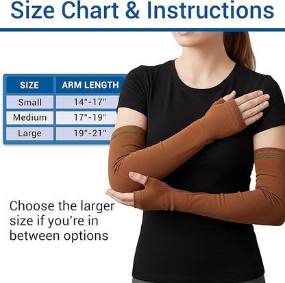 Skil-Care Geri-Sleeves Arm Protector, Brown Green Stripe, Cotton-Lycra Blend, Thumbhole Design, Reusable, Launderable