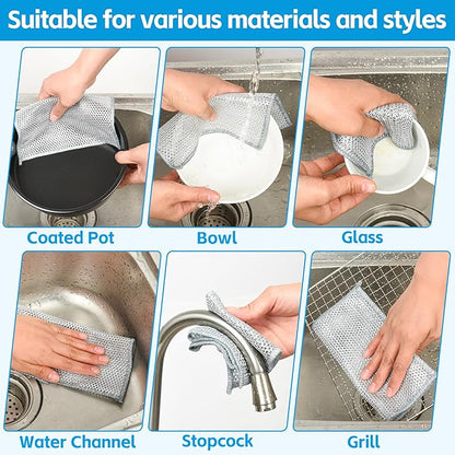 WYDZKJ 12Pack Multipurpose Wire Dishwashing Rags, Upgrade Non Scratch Wire Dishcloth, for Wet and Dry Use, Reusable Metal Scrubbing Microfiber Clean Cloths for Home/Kitchen/Stove