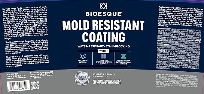 Bioesque Mold Resistant Coating, Water-Resistant, Stain-Blocking, Fast-Drying Formula, White, 1 Gallon (Pack of 2)