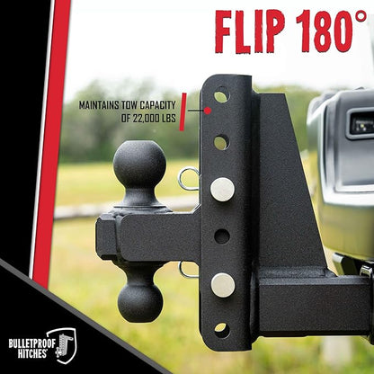 BulletProof Hitches - 3.0" Adjustable Heavy Duty Trailer Hitch (22,000 lb. Rating) - 16" Drop/Rise Trailer Hitch with 2" & 2-5/16" Dual Ball - Powder Coat, Solid Steel, Corrosion-Resistant