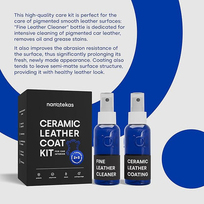 Nanotekas Leather Cleaner & Ceramic Coating Spray Kit: Long-Lasting Leather Protector for Tesla Vegan Leather, Car Seats, Furniture and Shoes – Universal Nano Ceramic Shield to Repel Dirt and Liquids