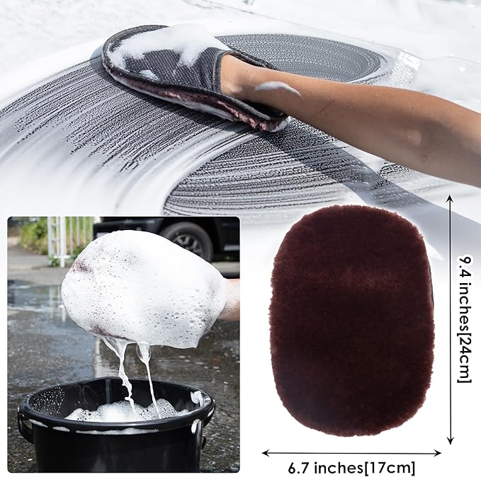 Car Wash Mitt - Ultra-Soft Faux Mutton Glove for Car Wash Kit - Gentle, Scratch-Free Cleaning for Safe Car Detailing & Paint Protection | Car Accessories | Brown | 2PCS - Japan Import