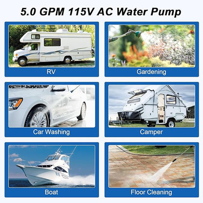 5.0 GPM 115V AC 55 PSI Revolution Water Pump with Pressure Switch Compatible with Camper, RV, Shower, Sprayer