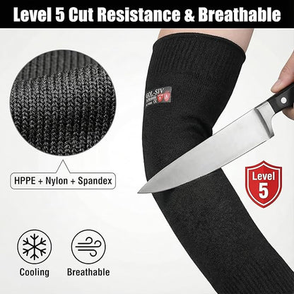 GOL-SIV Arm Protectors For Thin Skin And Bruising, Cut Resistant Sleeves For Men Women, A5 Level Farmer Sleeves For Gardening, Welding, Kitchen (Black, 17.7 In)