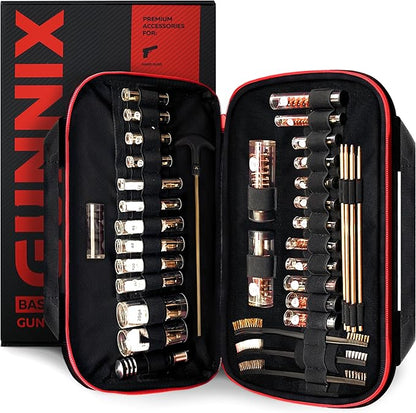 GUNNIX Elite Gun Cleaning Kit for Shotgun, Handgun & Pistol - Universal Cleaning Set with Bronze Brass Rods, Brushes, Jags, Patches - 36 Pieces in Durable Zippered Oxford 1000D Case