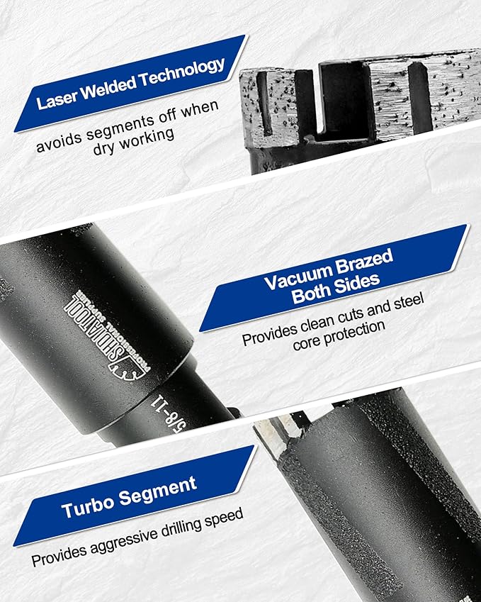 SHDIATOOL Diamond Core Drill Bits Diameter 18mm for Hard Stone Concrete Marble Granite Brick Laser Welded Dry or Wet Hole Saws