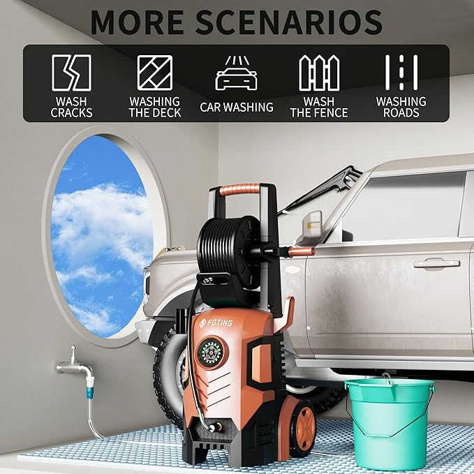 2026Upgraded Pressure Washer 5000PSI with Adj-8-Level Touch Screen, 34" Tall Power Washer, 4 Quick Connect Nozzles, Inlet Hose&Filter&500mlFoam Cannon for Cars/Fences/Driveways,Red