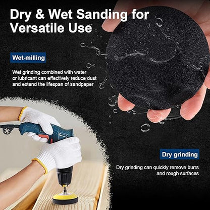 308 Pieces 3 Inch Sanding Discs, GOH DODD Wet Dry Sandpaper with Interface Pad and Backer Plate 1/4" 1/8" Shank, 60-10000 Grits Grinding Abrasive Sand Paper for Auto Metal Glass Resin Wood Sanding