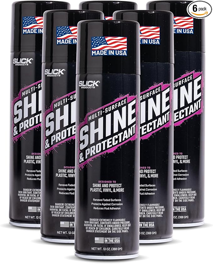 Slick Products Multi-Surface Shine & Protectant Spray, Renew Vinyl, Plastic, Rubber, Trim, Car, Truck, Motorcycle, Dirt Bike – UV Protection, No Drip Formula, 17.35 fl oz (6-Pack)
