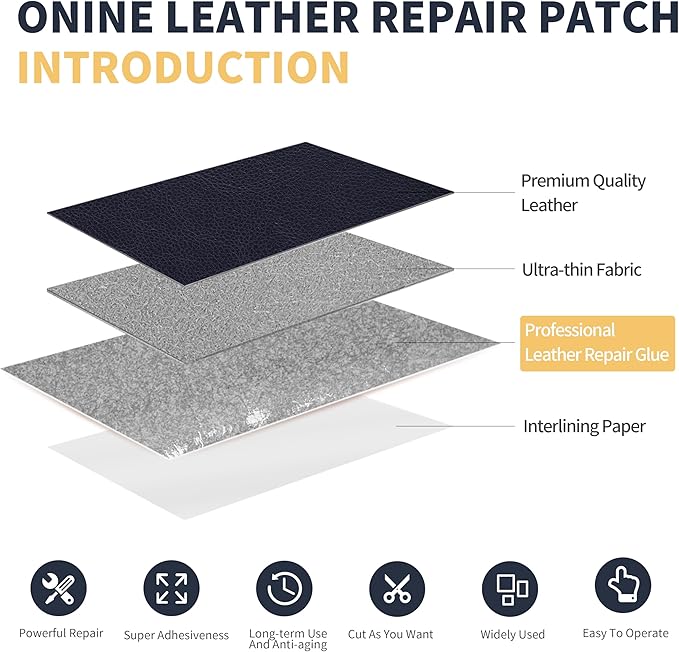 ONine Leather Repair Patch，Leather Repair Tape, 3 x 60 inches Leather Repair Patch for Furniture,Vinyl Repair Kit，Leather Couch Patch，for Sofas, Furniture, Car Seats, Office Chairs(Dark Blue Leather)