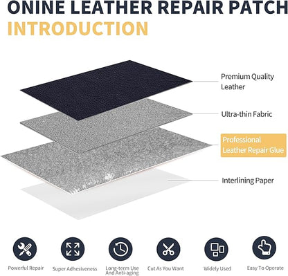 ONine Leather Repair Patch，Leather Repair Tape, 3 x 60 inches Leather Repair Patch for Furniture,Vinyl Repair Kit，Leather Couch Patch，for Sofas, Furniture, Car Seats, Office Chairs(Dark Blue Leather)