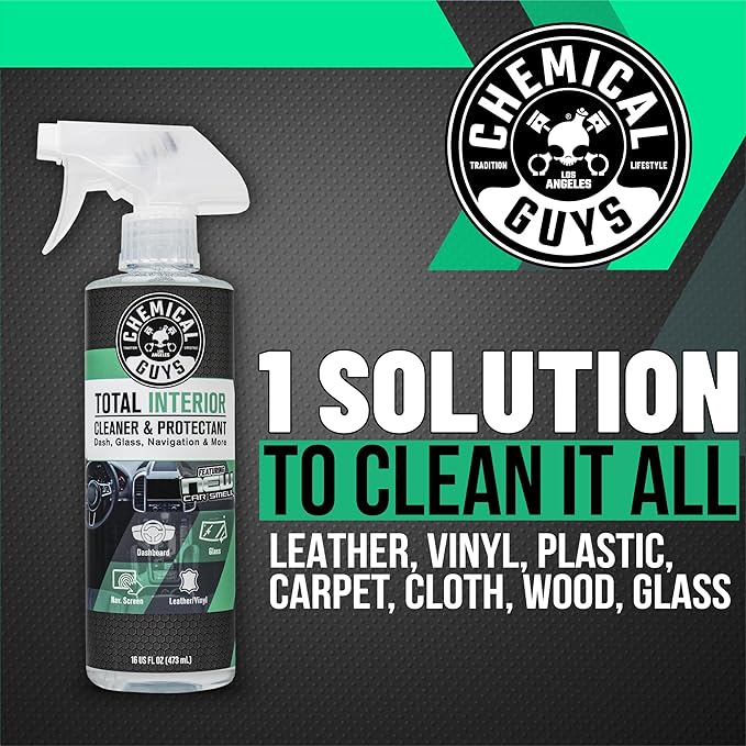 Chemical Guys Total Interior Cleaner & Protectant - New Car Scent, Car Cleaning Spray, Cleans and Protects Leather, Vinyl, Plastic, Rubber, and Glass, Safe for Trucks, SUVs, Jeeps, RVs & More - 16 oz