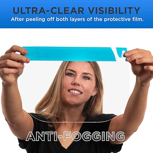 Salon World Safety 160 Face Shields (40 Packs of 4) - Ultra Clear Protective Full Face Shields to Protect Eyes, Nose and Mouth - Anti-Fog PET Plastic, Elastic Headband - Sanitary Droplet Splash Guard