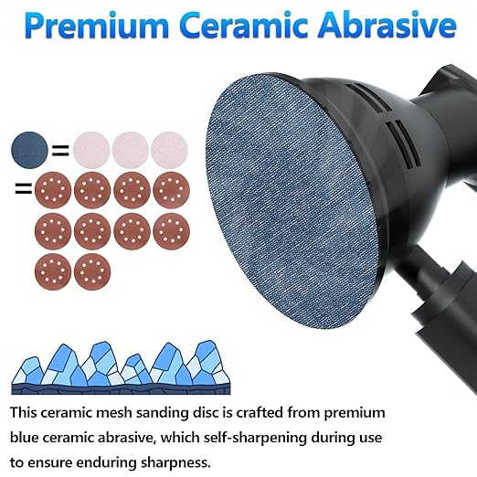 5 Inch 50 PCS Premium Ceramic Mesh Sanding Discs 240 Grit, Dust Free Hook and Loop Round Anti-Clogging Sandpaper Disc for Random Orbital Sander