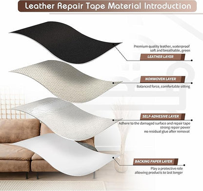 KING MOUNTAIN Leather Repair Patch,2 Packs 9 x 11 Inches self Adhesive Leather Repair Tape for Damaged Leather Furniture, Sofa Seating,Car Seats, Leather Goods（Fine Grained Black）