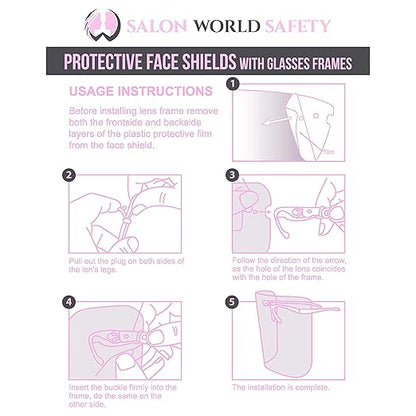 TCP Global Salon World Safety Face Shields with Pink Glasses Frames (Pack of 4) - Ultra Clear Protective Full Face Shields to Protect Eyes, Nose, Mouth - Anti-Fog PET Plastic, Goggles