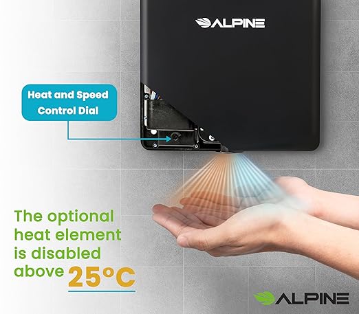 Alpine Hand Dryers for Bathrooms Commercial Extreme Speed Automatic Electric Hand Dryer for Home Bathroom/Restaurant with HEPA Filter, Heat & Speed Control - ADA Compliant (120v Matt Black)