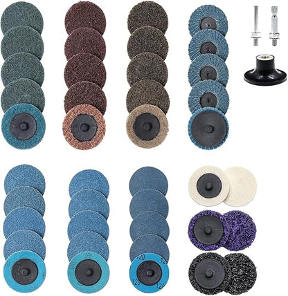44Pcs Roll Lock 2 inch Sanding Discs Set, Surface Conditioning Disc, Quick Change Disc with 1/4 inch Holder for Die Grinder Sanding Disc Surface Strip Grind Polish Burr Paint Removal