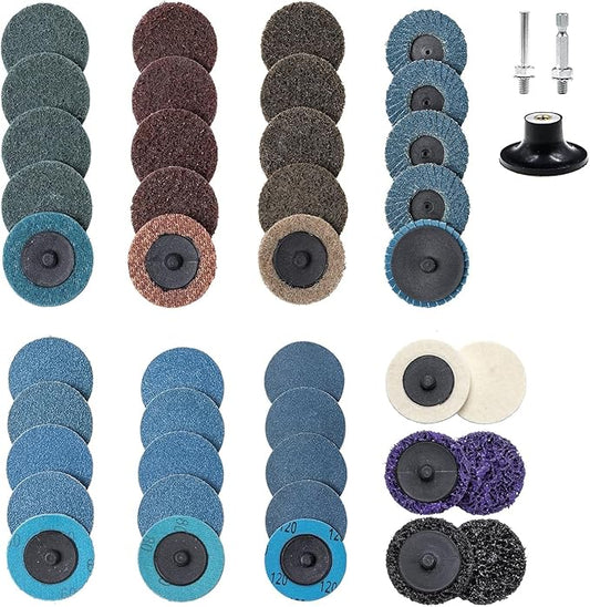 44Pcs Roll Lock 2 inch Sanding Discs Set, Surface Conditioning Disc, Quick Change Disc with 1/4 inch Holder for Die Grinder Sanding Disc Surface Strip Grind Polish Burr Paint Removal