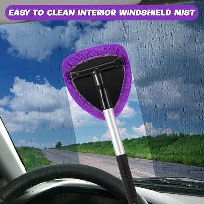 8 Pcs Car Windshield Cleaner Tool Kit with Extendable Handle, Microfiber Towel Pads, Brush, Empty Spray Bottle for Auto Glass Wiper Suvs Rvs & Home Windows(Purple)