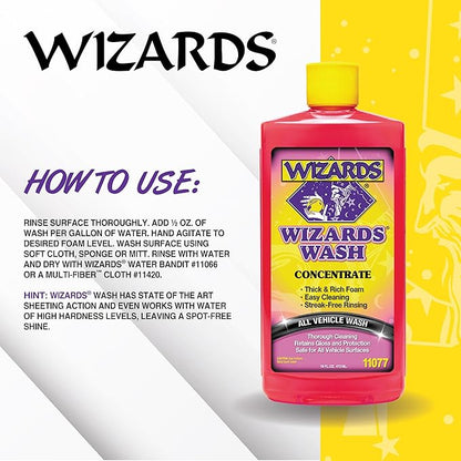 Wizards Car Wash - Super Concentrated Car Wash Soap - No Salt Biodegradable Car Wash Soap With Thick Foam - Exterior Care Products For Marine Use - Foam Cannon Soap For Car Washing Supplies - 16 oz