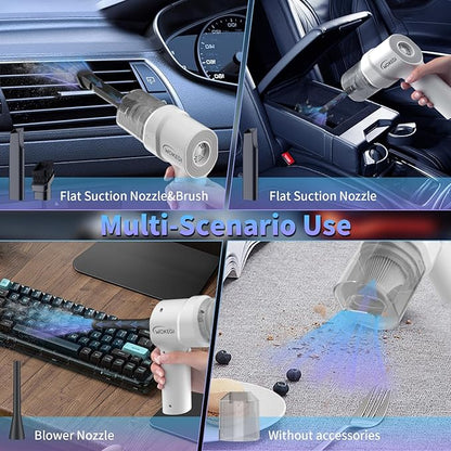 Handheld Mini Car Vacuum, 10000PA Cordless Portable Vacuum with 2000mAh Battery, 3 in 1 Small Vacuum Cleaner & Air Duster with Type-C Charging, Compact & Lightweight for Car, Home, Kitchen (White)