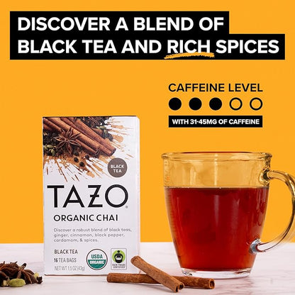 TAZO Tea Bags, Regenerative Organic: Chai Black Tea, Awake English Breakfast Black Tea, & Earl Grey Tea 16 CT (2ea) (Variety Pack)