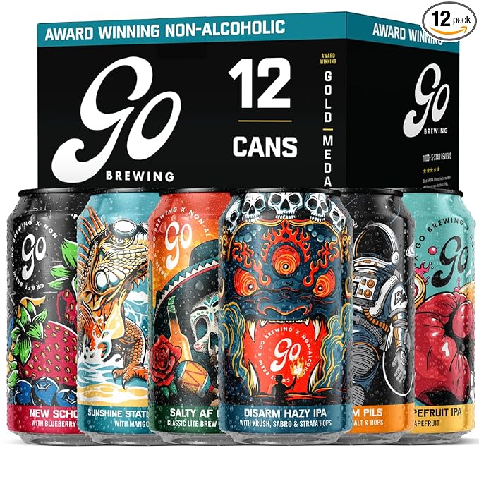 Go Brewing - 12 Mixed Pack - Non-Alcoholic Craft Brew - Small Batch Brew - Classic Ingredients - Non Alcoholic Assorted Variety Pack - Low-Calorie, NA Brew - Ideal for Any Occasion (12 oz, 12 Pack)