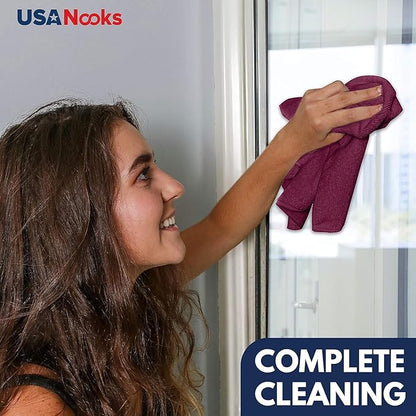 USANOOKS Microfiber Cleaning Cloth - 1200 Washes, Ultra Absorbent Towels Grip Root Weave Grime - 12pack - Burgundy