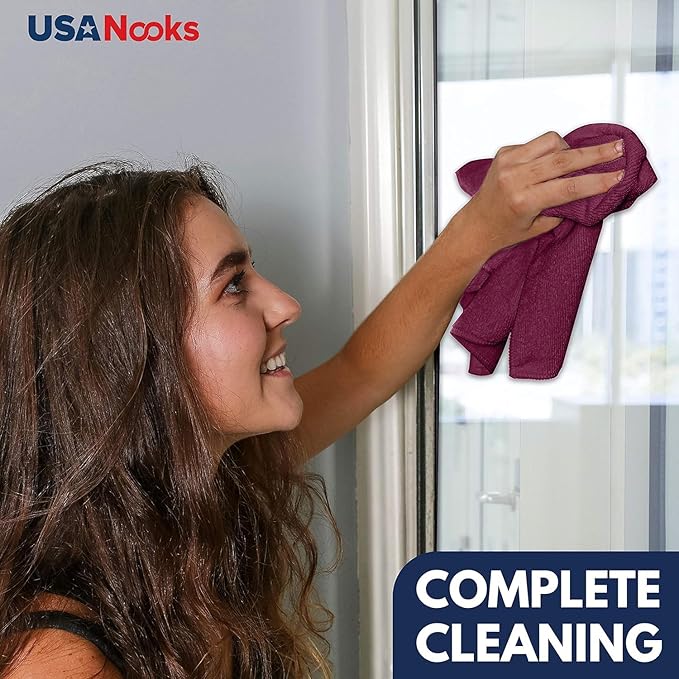 USANOOKS Microfiber Cleaning Cloth - 1200 Washes, Ultra Absorbent Towels Grip Root Weave Grime - 08pack - Burgundy