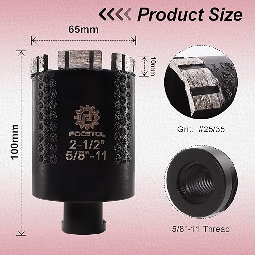 Diamond Core Drill Bit - FOCSTOL 2-1/2''(65mm) Laser Welded Hole Saw for Dry or Wet Drilling Granite Marble Concrete Quartz 5/8''-11 Thread