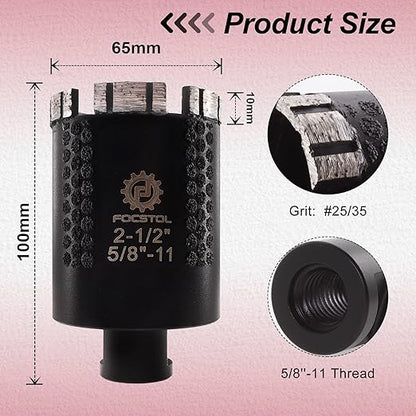 Diamond Core Drill Bit - FOCSTOL 2-1/2''(65mm) Laser Welded Hole Saw for Dry or Wet Drilling Granite Marble Concrete Quartz 5/8''-11 Thread